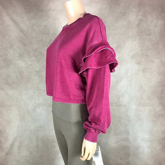 7 FOR ALL MANKIND Pink Ruffled Sweatshirt NWT Medium - Picture 8 of 9